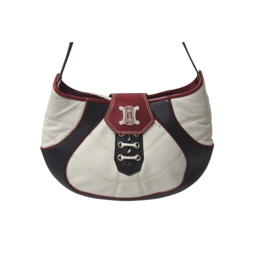 CELINE One Shoulder Hobo Bag World Cup Commemorative Leather White Brown Red - Picture 2 of 9